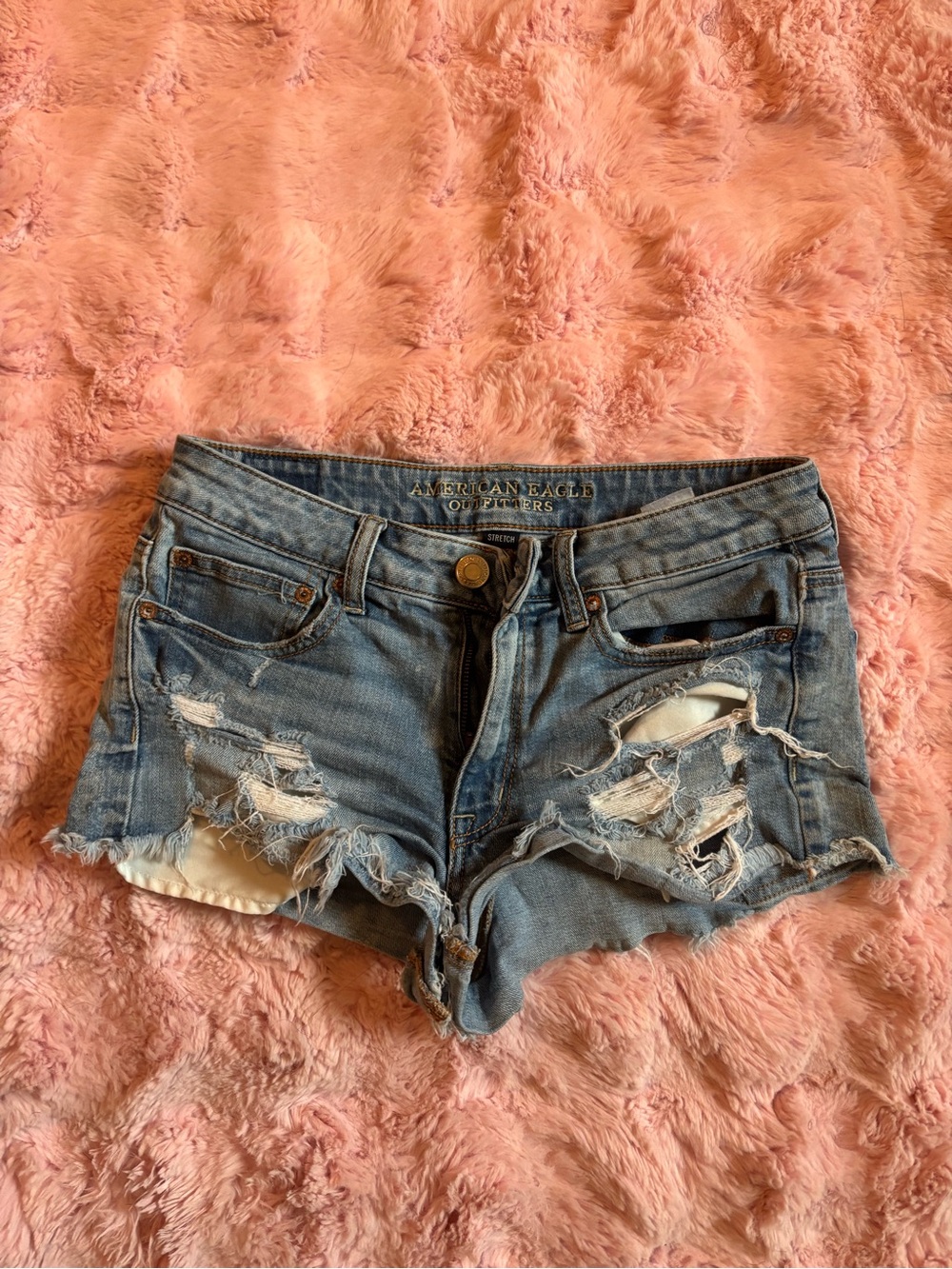 American Eagle Outfitters Ripped Denim Cutoff Shorts - Light Blue